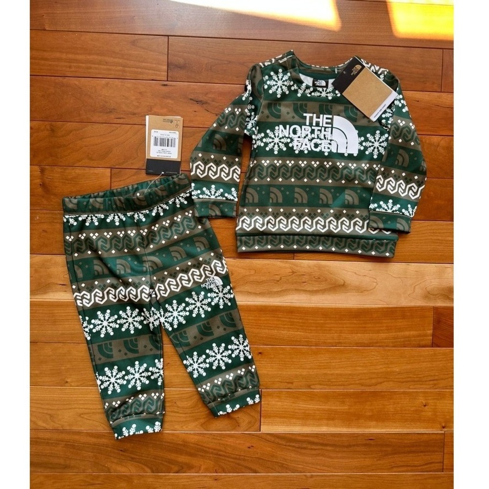 The North Face Infant Surgent Crew Set Night Green Fairisle NF0A4CBS 12-18M NEW